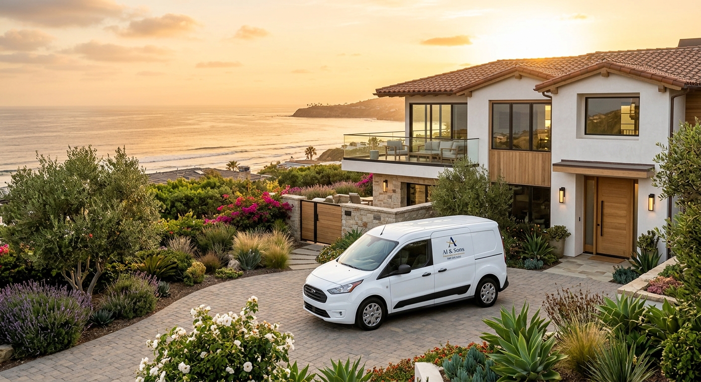 Al & Sons Pest Control truck outside a Southern California home